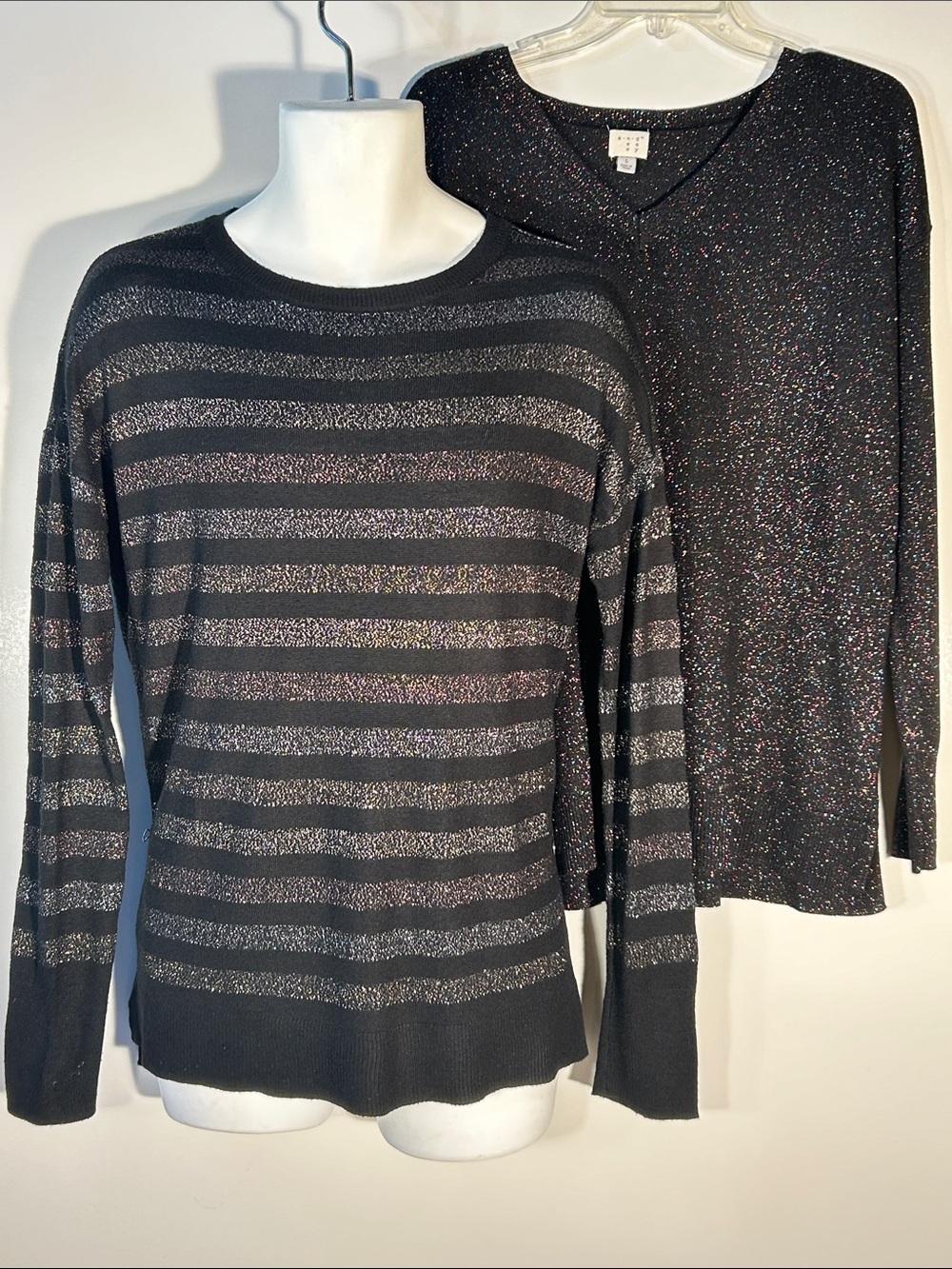A New Day (2) Black Metallic Modal Blend Sweaters Y2K Grunge Goth Retro Punk 90s